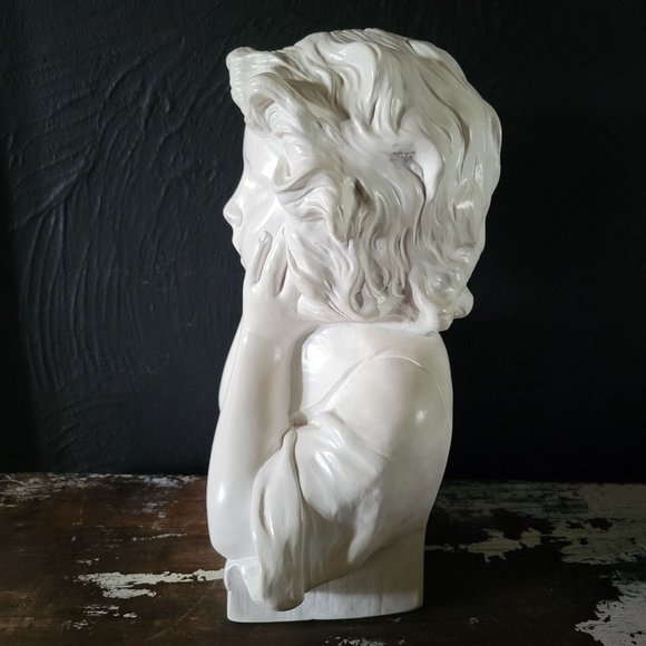 Vintage Plaster Bust of Child with Hands on Face, Vintage Female Bust *HEAVY - Picture 5 of 8